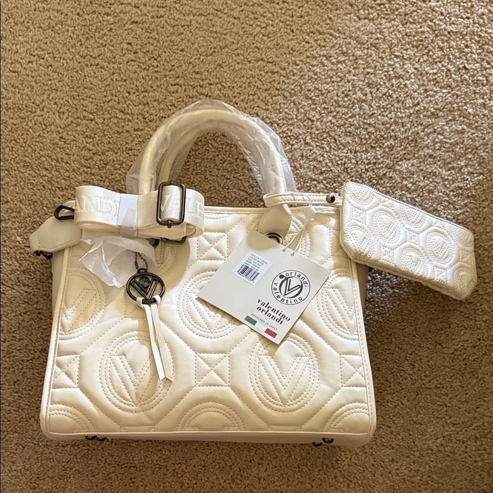 Valentino Orlandi Cream Quilted Satchel with Pouch